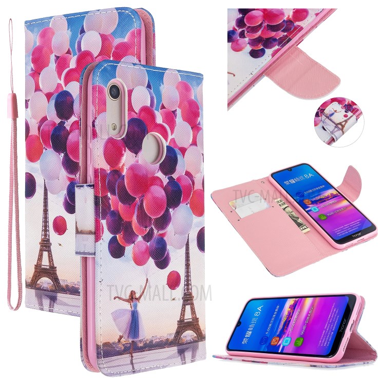 Impression Cas Croix De Téléphone De Surface Pour Huawei Y6 (2019, Avec Capteur D'empreinte Digitale) / Y6 Premier (2019) / Pro Y6 (2019) / Honneur 8a / 9e Profiter - Ballon Et La Tour Eiffel-1
