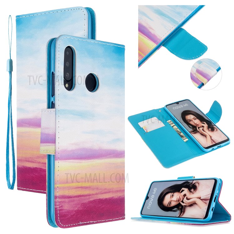 Cross Texture Pattern Printing Wallet Stand Leather Phone Case for Huawei P30 Lite/nova 4e/P30 lite New Edition - Colorful Land-1