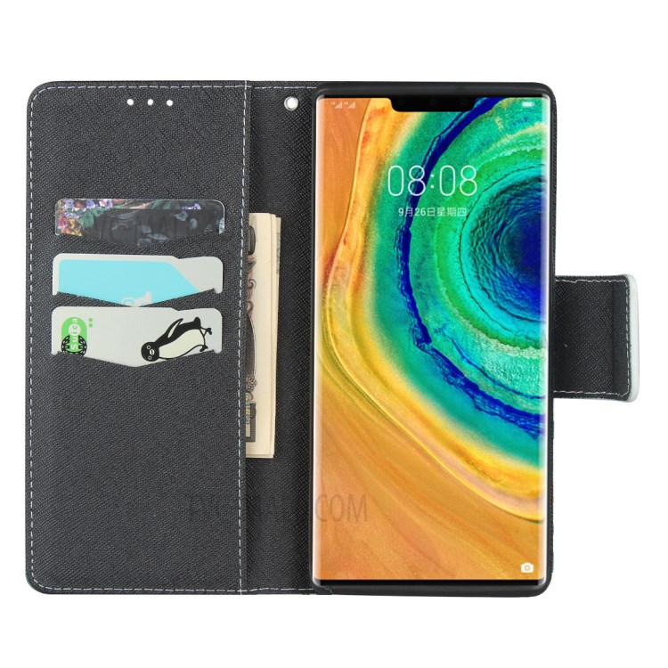 Flower Pattern Wallet Stand Flip Leather Phone Case with Bowknot Lanyard for Huawei Mate 30 Pro - Green-4