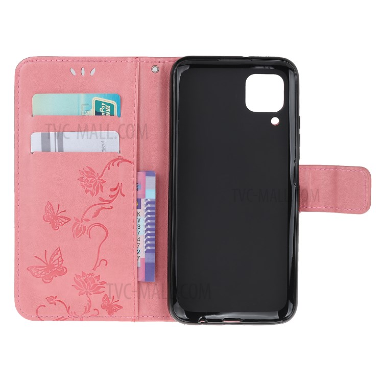 Imprint Butterfly Flower Wallet Leather Cover for Huawei P40 Lite/nova 7i/nova 6 SE - Pink-5
