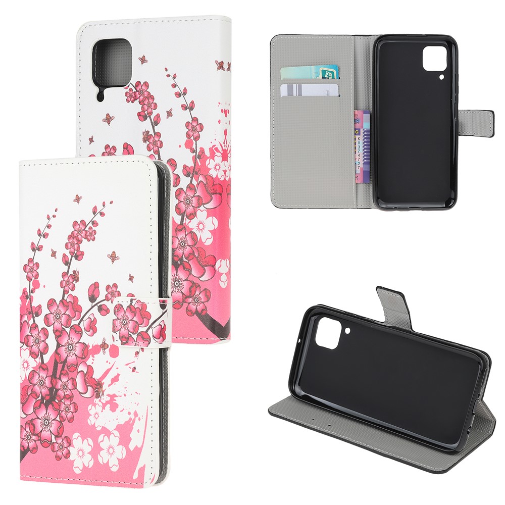 Caso Del Basamento Del Raccoglitore Del Telefono Del Cuoio Di Stampa Modello Per Huawei Lite P40 - Fiore Rosa-1