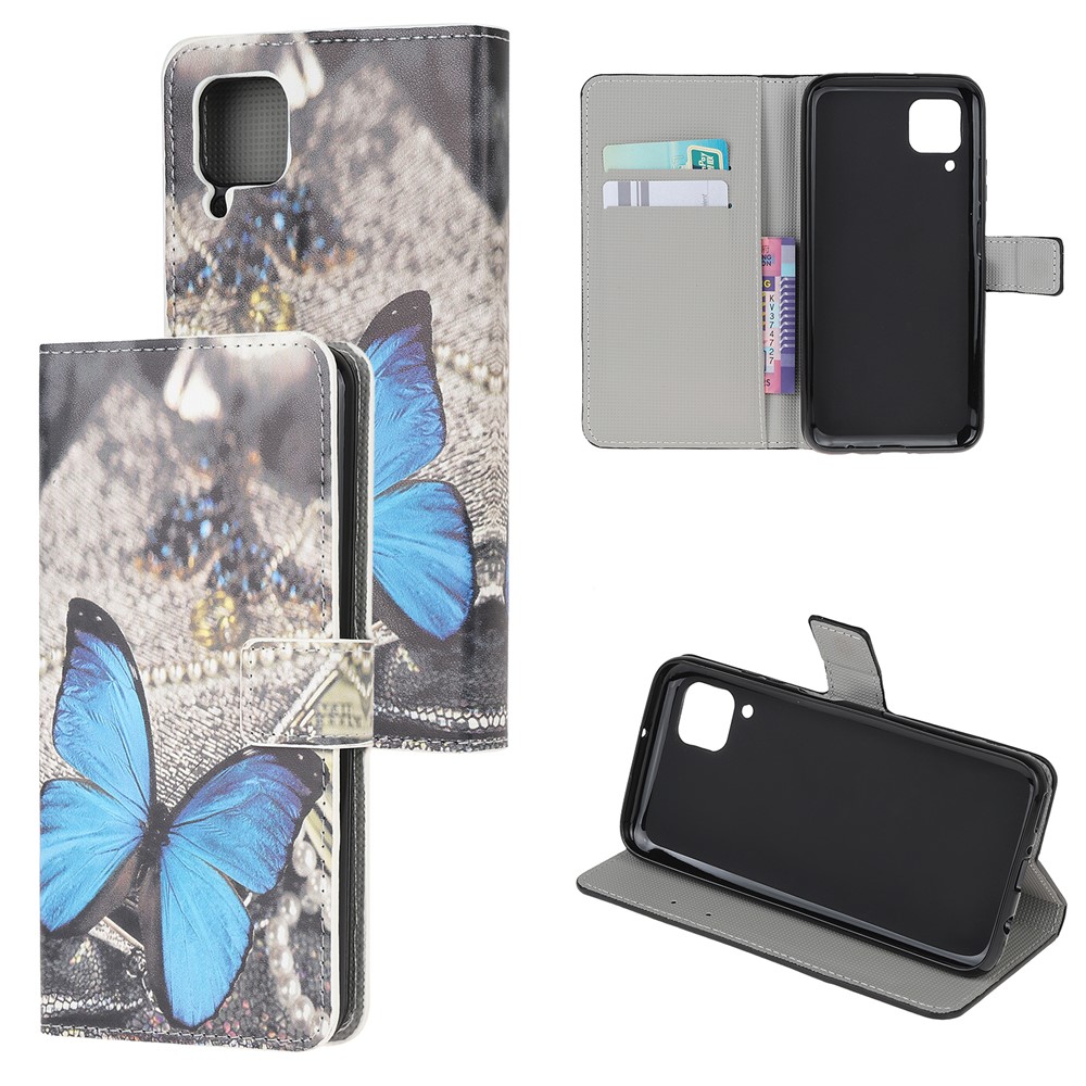 Pattern Printing Wallet Stand Leather Phone Case for Huawei P40 lite / nova 7i / nova 6 SE - Blue Butterfly-1