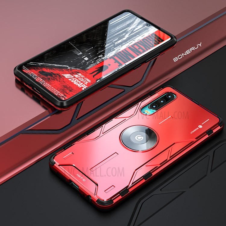 For Huawei P30 Magic Shield Aluminum Alloy + Silicone Hybrid Mobile Shell - Red-1