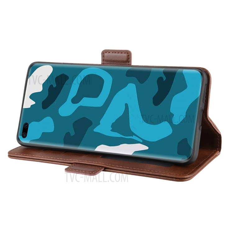 Magnet Adsorption Leather Wallet Stand Phone Shell Cover for Huawei P40 Pro - Coffee-3