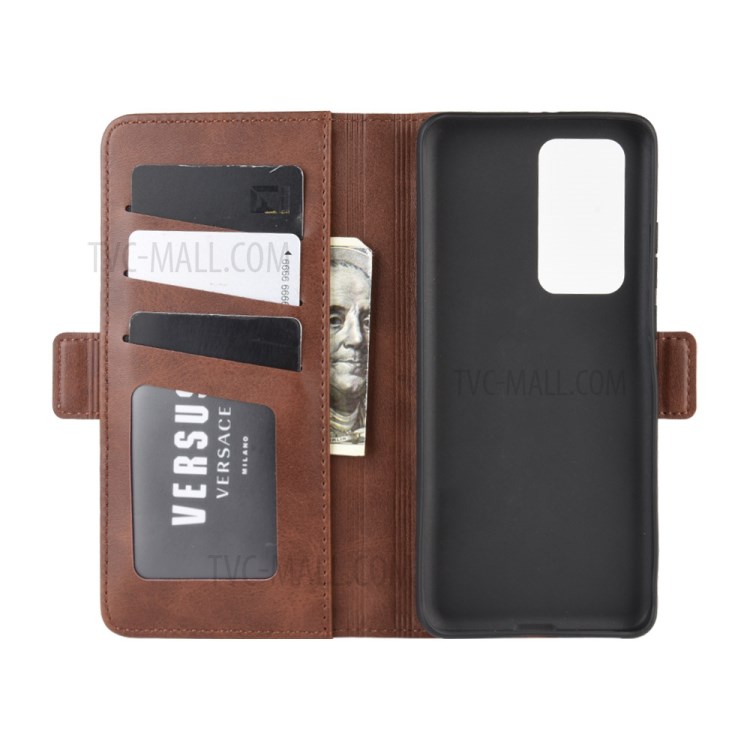 Magnet Adsorption Leather Wallet Stand Phone Shell Cover for Huawei P40 Pro - Coffee-6