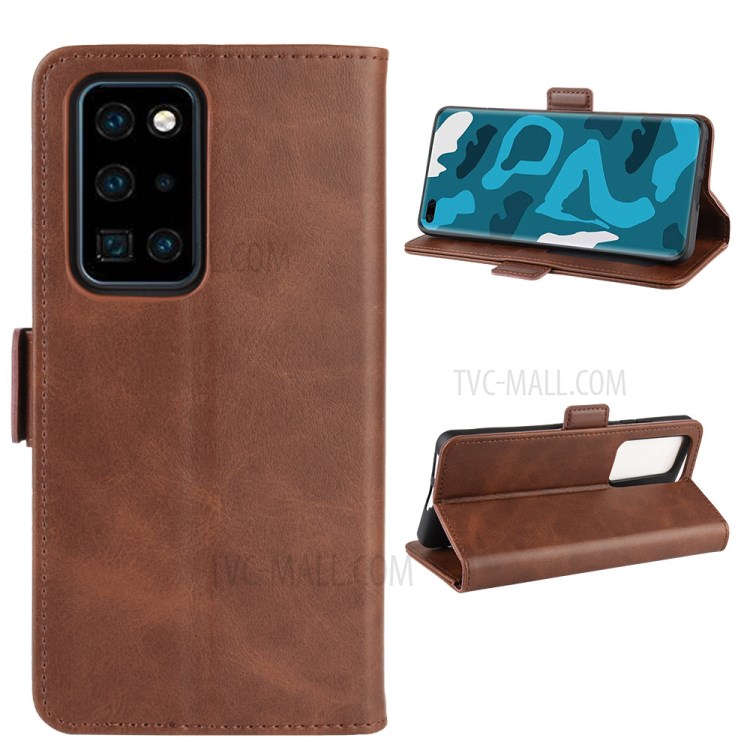 Magnet Adsorption Leather Wallet Stand Phone Shell Cover for Huawei P40 Pro - Coffee-8