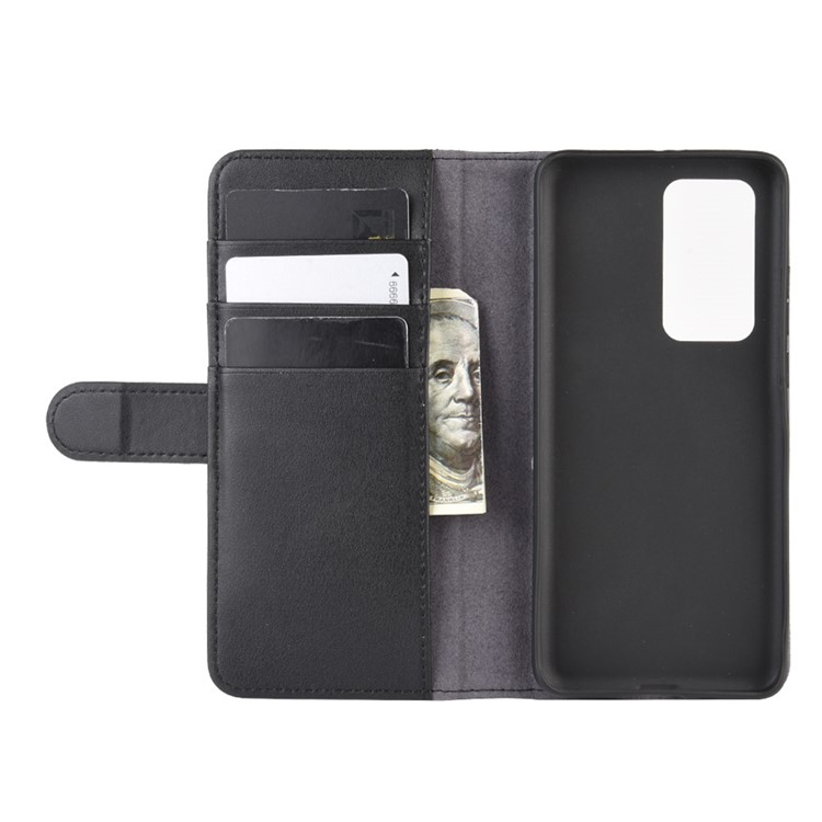 Split Leather Wallet Flip Stand Phone Case for Huawei P40 Pro - Black-5