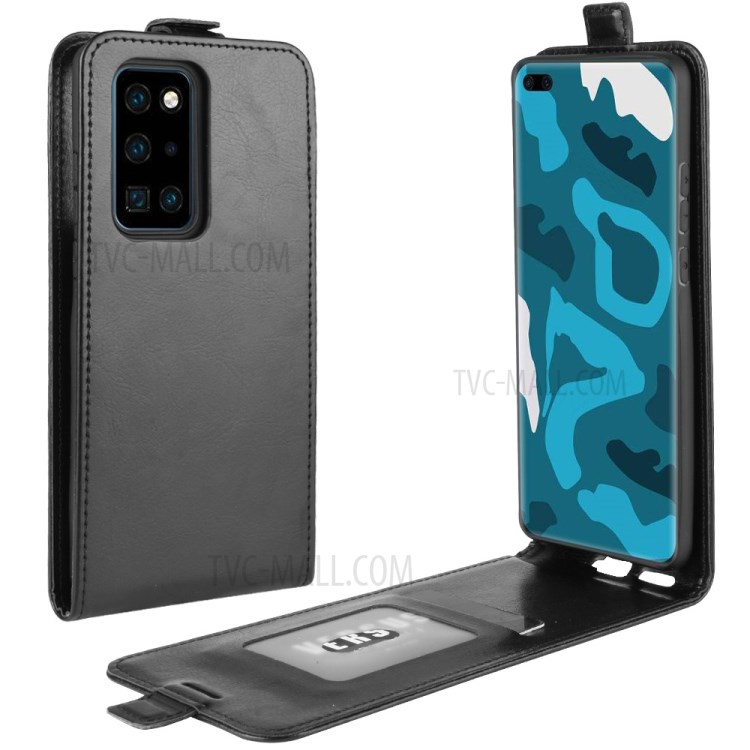 Crazy Horse Vertical Leather Case with Card Slot Protective Cover for Huawei P40 Pro - Black-1