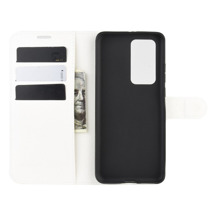 Litchi Texture Leather Wallet Stand Case Phone Shell for Huawei P40 Pro - White-3