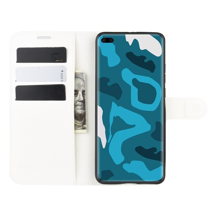 Litchi Texture Leather Wallet Stand Case Phone Shell for Huawei P40 Pro - White-4