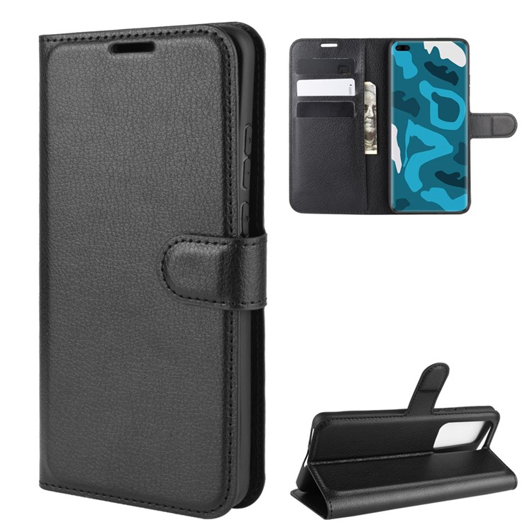 Litchi Texture Leather Wallet Stand Case Phone Shell for Huawei P40 Pro - Black-2