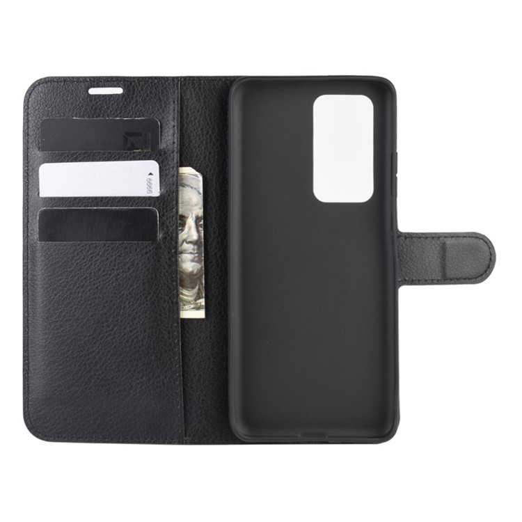 Litchi Texture Leather Wallet Stand Case Phone Shell for Huawei P40 Pro - Black-4