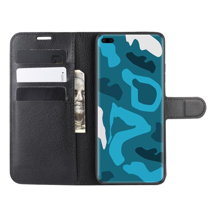 Litchi Texture Leather Wallet Stand Case Phone Shell for Huawei P40 Pro - Black-5