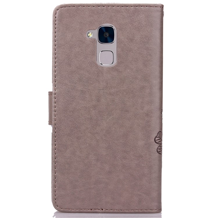 Imprinted Four-leaf Clovers Leather Stand Cover for Huawei Honor 5c / GT3 - Grey-2