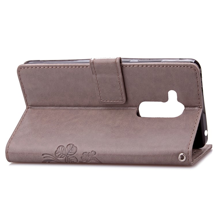 Imprinted Four-leaf Clovers Leather Stand Cover for Huawei Honor 5c / GT3 - Grey-4