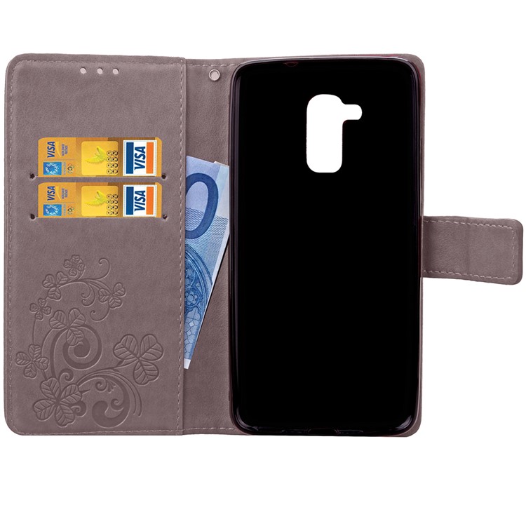 Imprinted Four-leaf Clovers Leather Stand Cover for Huawei Honor 5c / GT3 - Grey-5