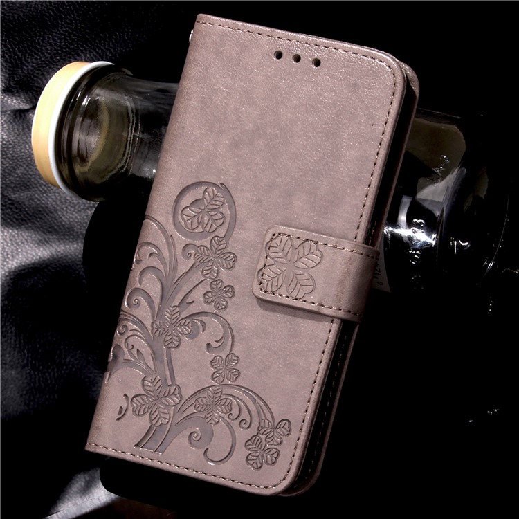 Imprinted Four-leaf Clovers Leather Stand Cover for Huawei Honor 5c / GT3 - Grey-8