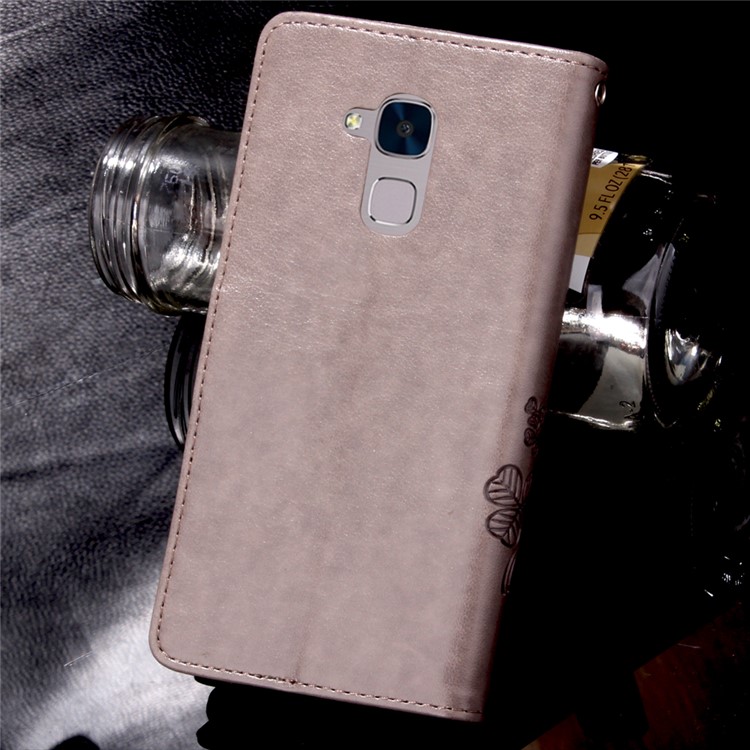 Imprinted Four-leaf Clovers Leather Stand Cover for Huawei Honor 5c / GT3 - Grey-9