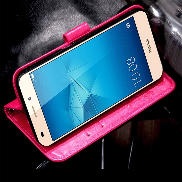 Imprinted Four-leaf Clovers Leather Wallet Case for Huawei Honor 5c / GT3 - Rose-11