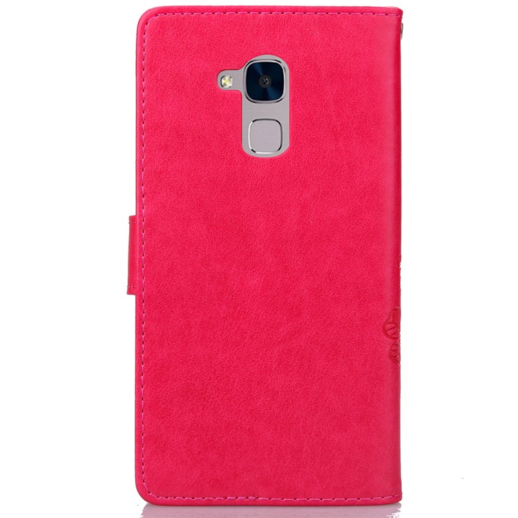 Imprinted Four-leaf Clovers Leather Wallet Case for Huawei Honor 5c / GT3 - Rose-2