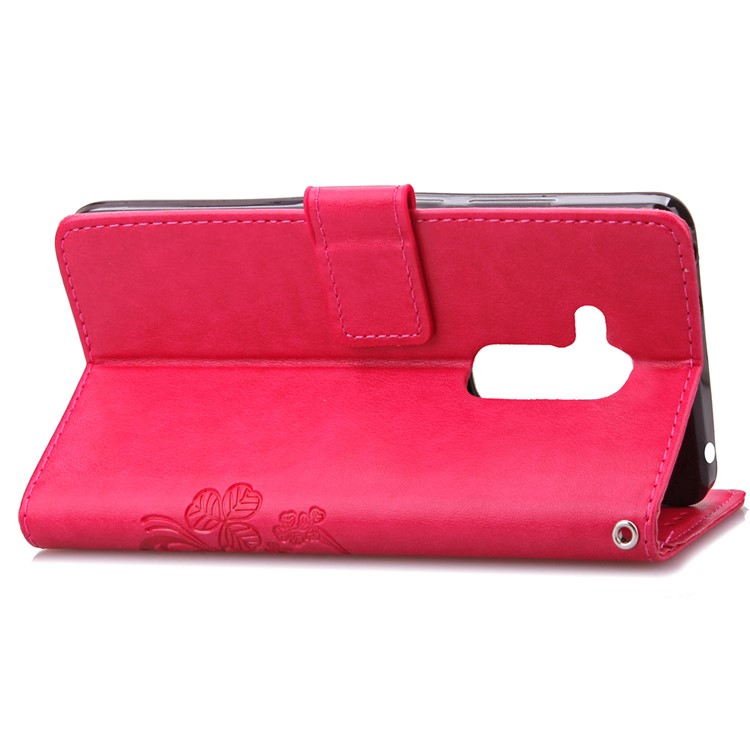 Imprinted Four-leaf Clovers Leather Wallet Case for Huawei Honor 5c / GT3 - Rose-6