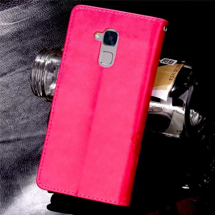 Imprinted Four-leaf Clovers Leather Wallet Case for Huawei Honor 5c / GT3 - Rose-9