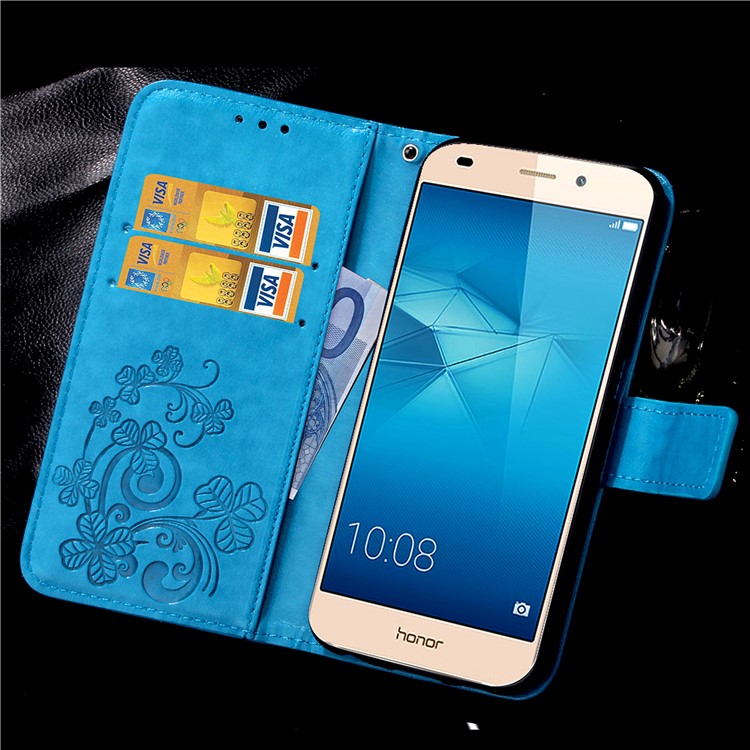 Imprinted Four-leaf Clovers Leather Wallet Cover for Huawei Honor 5c / GT3 - Blue-10