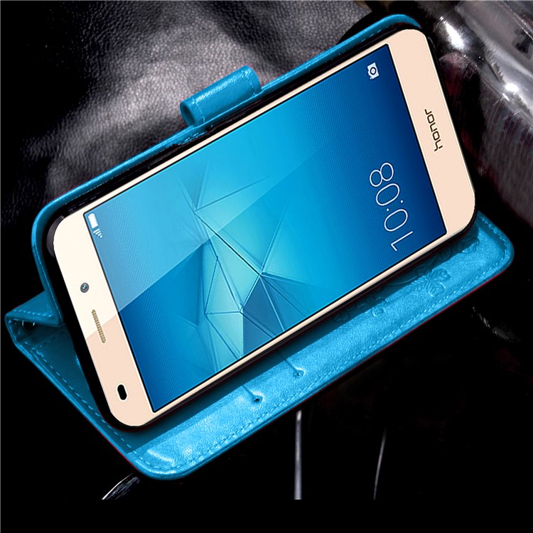 Imprinted Four-leaf Clovers Leather Wallet Cover for Huawei Honor 5c / GT3 - Blue-11