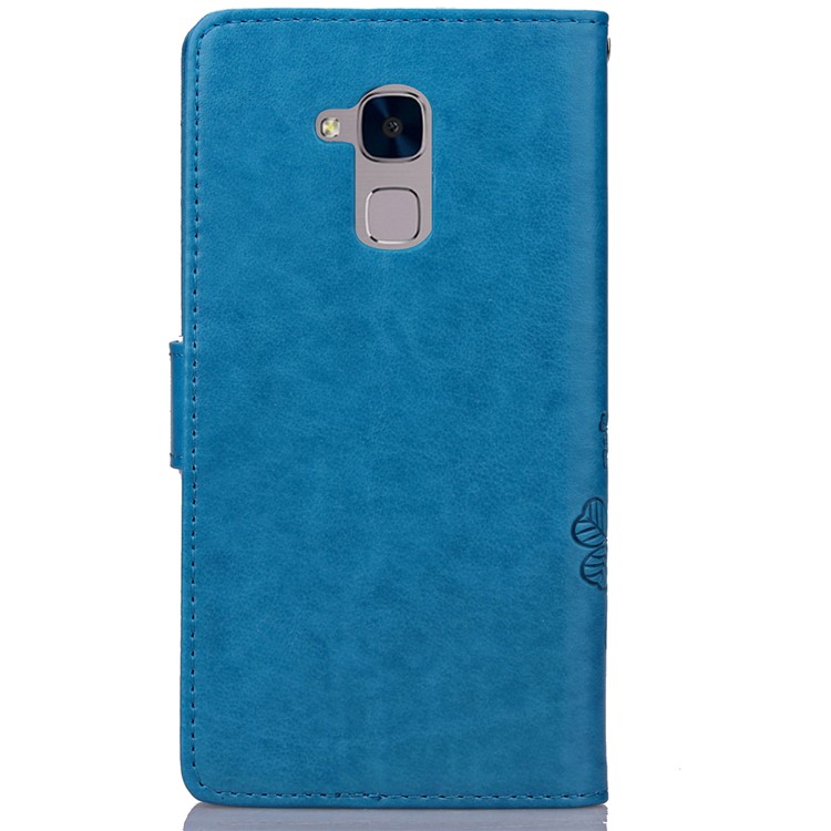 Imprinted Four-leaf Clovers Leather Wallet Cover for Huawei Honor 5c / GT3 - Blue-2