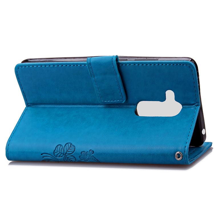 Imprinted Four-leaf Clovers Leather Wallet Cover for Huawei Honor 5c / GT3 - Blue-4