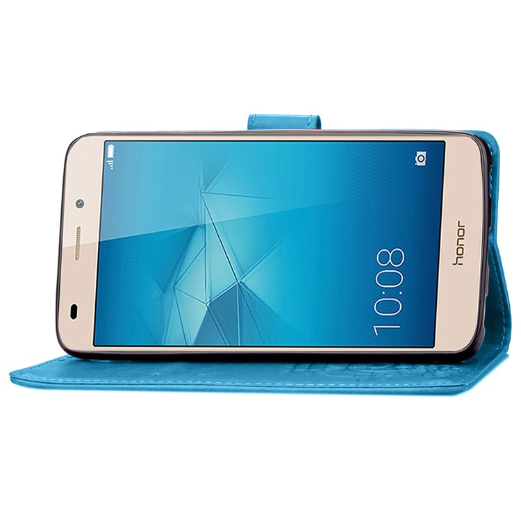 Imprinted Four-leaf Clovers Leather Wallet Cover for Huawei Honor 5c / GT3 - Blue-6