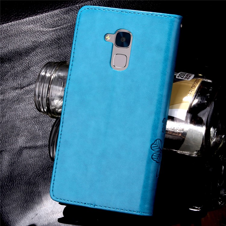 Imprinted Four-leaf Clovers Leather Wallet Cover for Huawei Honor 5c / GT3 - Blue-9