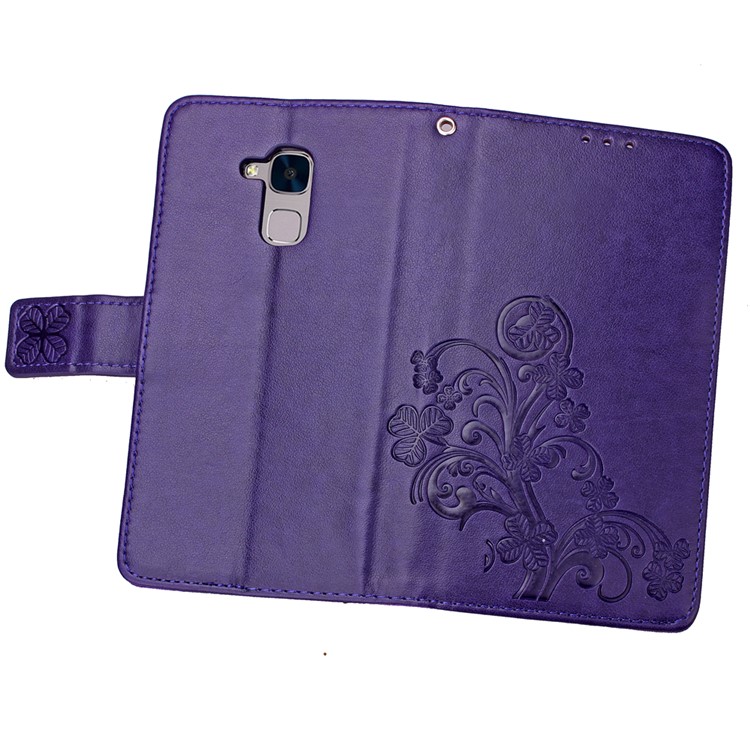 Imprinted Four-leaf Clovers Leather Flip Case for Huawei Honor 5c / GT3 - Purple-10
