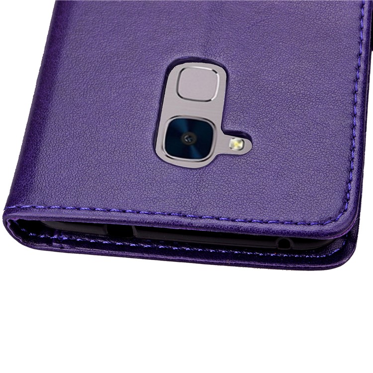 Imprinted Four-leaf Clovers Leather Flip Case for Huawei Honor 5c / GT3 - Purple-11