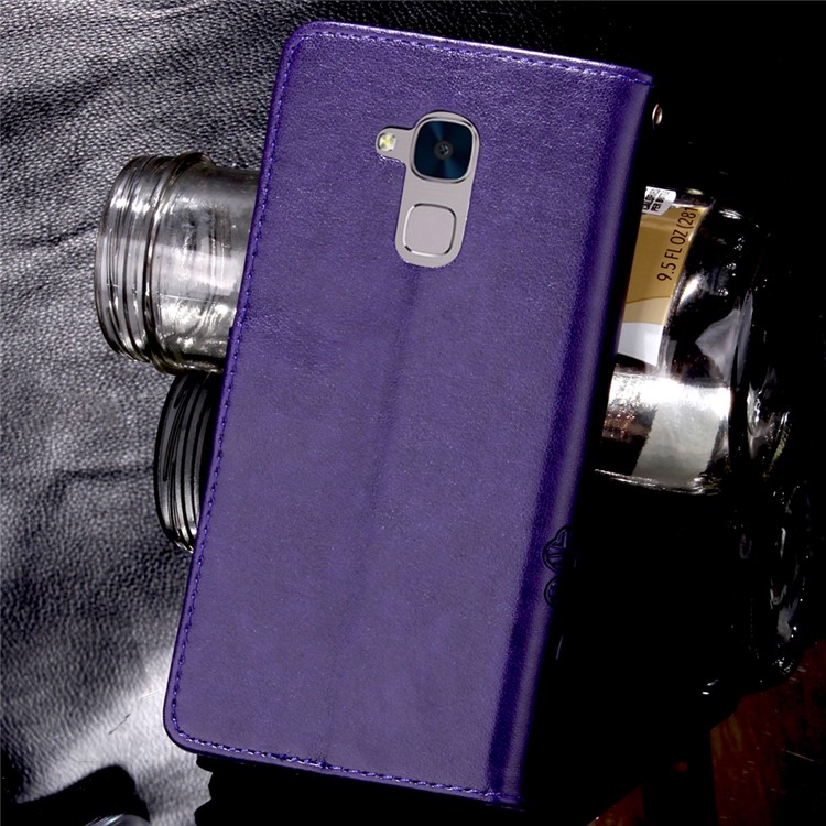 Imprinted Four-leaf Clovers Leather Flip Case for Huawei Honor 5c / GT3 - Purple-13