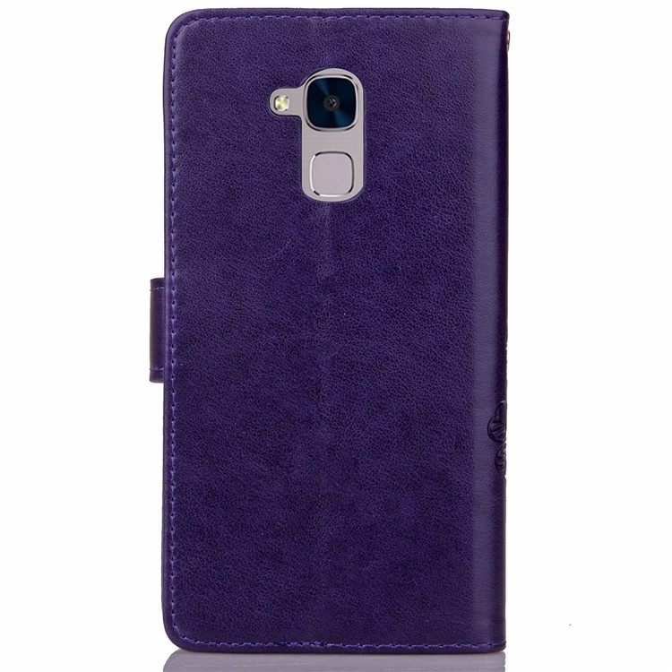 Imprinted Four-leaf Clovers Leather Flip Case for Huawei Honor 5c / GT3 - Purple-2