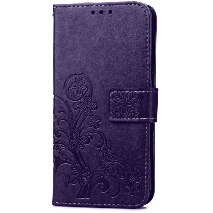 Imprinted Four-leaf Clovers Leather Flip Case for Huawei Honor 5c / GT3 - Purple-3