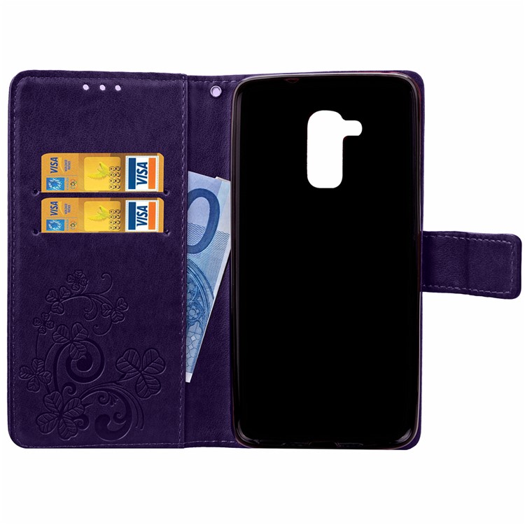 Imprinted Four-leaf Clovers Leather Flip Case for Huawei Honor 5c / GT3 - Purple-4
