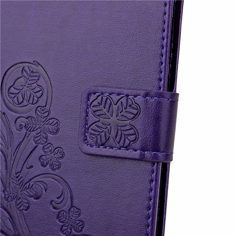 Imprinted Four-leaf Clovers Leather Flip Case for Huawei Honor 5c / GT3 - Purple-7