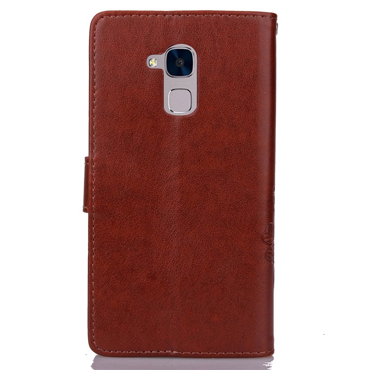 Imprinted Four-leaf Clovers Leather Shell for Huawei Honor 5c / GT3 - Brown-2
