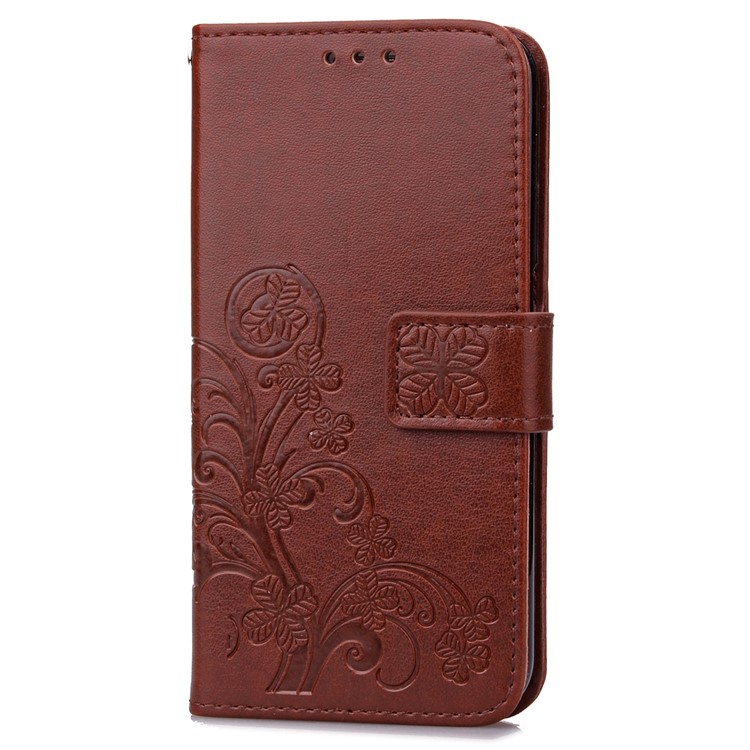 Imprinted Four-leaf Clovers Leather Shell for Huawei Honor 5c / GT3 - Brown-3