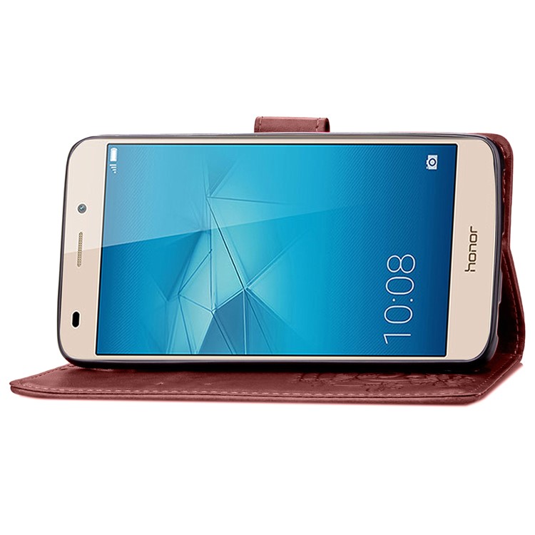 Imprinted Four-leaf Clovers Leather Shell for Huawei Honor 5c / GT3 - Brown-5
