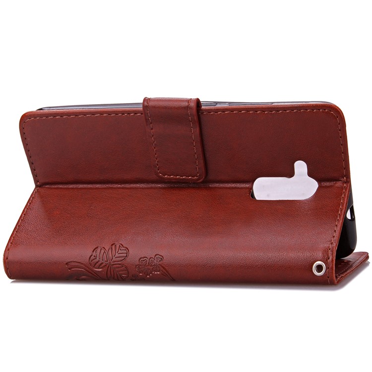 Imprinted Four-leaf Clovers Leather Shell for Huawei Honor 5c / GT3 - Brown-6