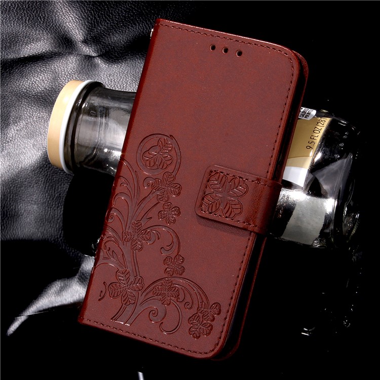 Imprinted Four-leaf Clovers Leather Shell for Huawei Honor 5c / GT3 - Brown-8