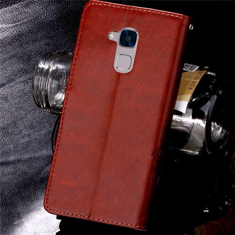 Imprinted Four-leaf Clovers Leather Shell for Huawei Honor 5c / GT3 - Brown-9