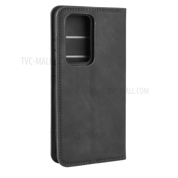 Silky Touch Leather Wallet Protection Case Phone Cover for Huawei P40 Pro - Black-8