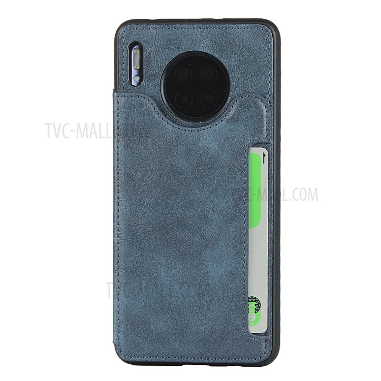 PU Leather + TPU Protection Kickstand Phone Case with Card Slots and Handy Strap for Huawei Mate 30 - Blue-6