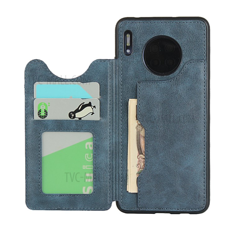 PU Leather + TPU Protection Kickstand Phone Case with Card Slots and Handy Strap for Huawei Mate 30 - Blue-8