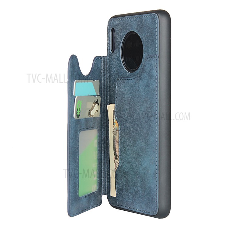 PU Leather + TPU Protection Kickstand Phone Case with Card Slots and Handy Strap for Huawei Mate 30 - Blue-9