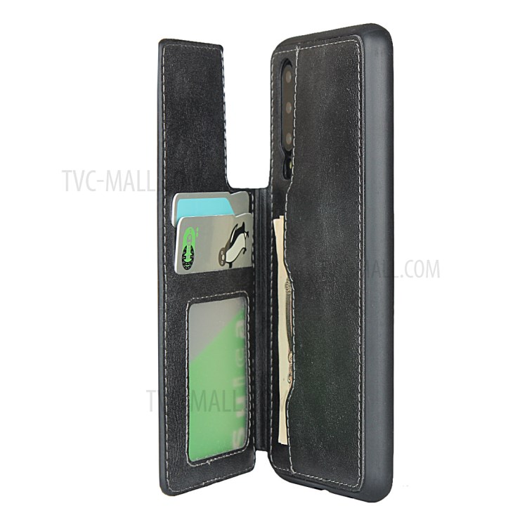 PU Leather + TPU Protection Kickstand Phone Case with Card Slots and Handy Strap for Huawei P30 - Black-9
